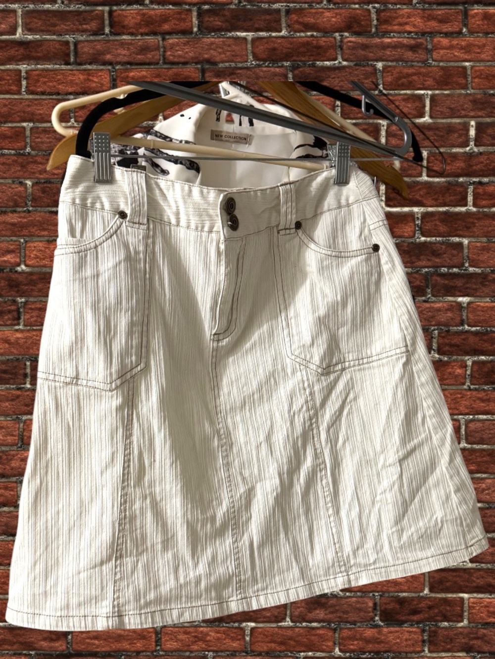 White Denim A-Line Skirt with Front Pockets | Casual Summer Mini